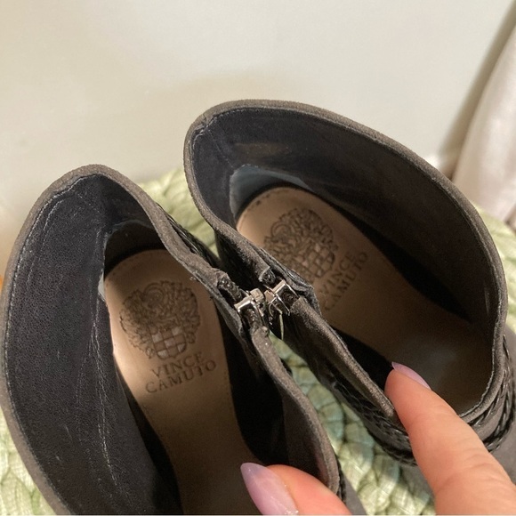 Vince Camuto Astan Charcoal Suede Leather Braided Wrap Tassel Open Toe Booties - Picture 5 of 7